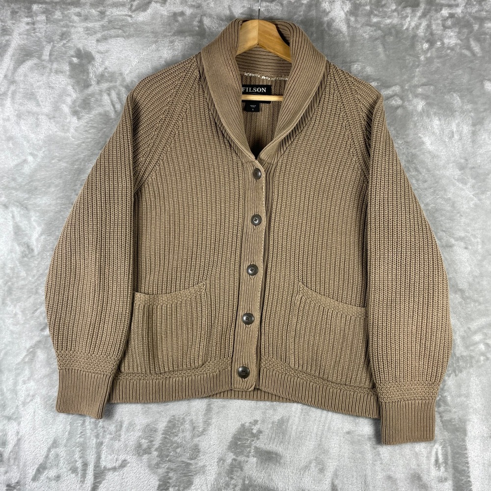 Filson Cardigan Womens Small Shawl Collar Cotton Knit Sweater Chunky Fisherman